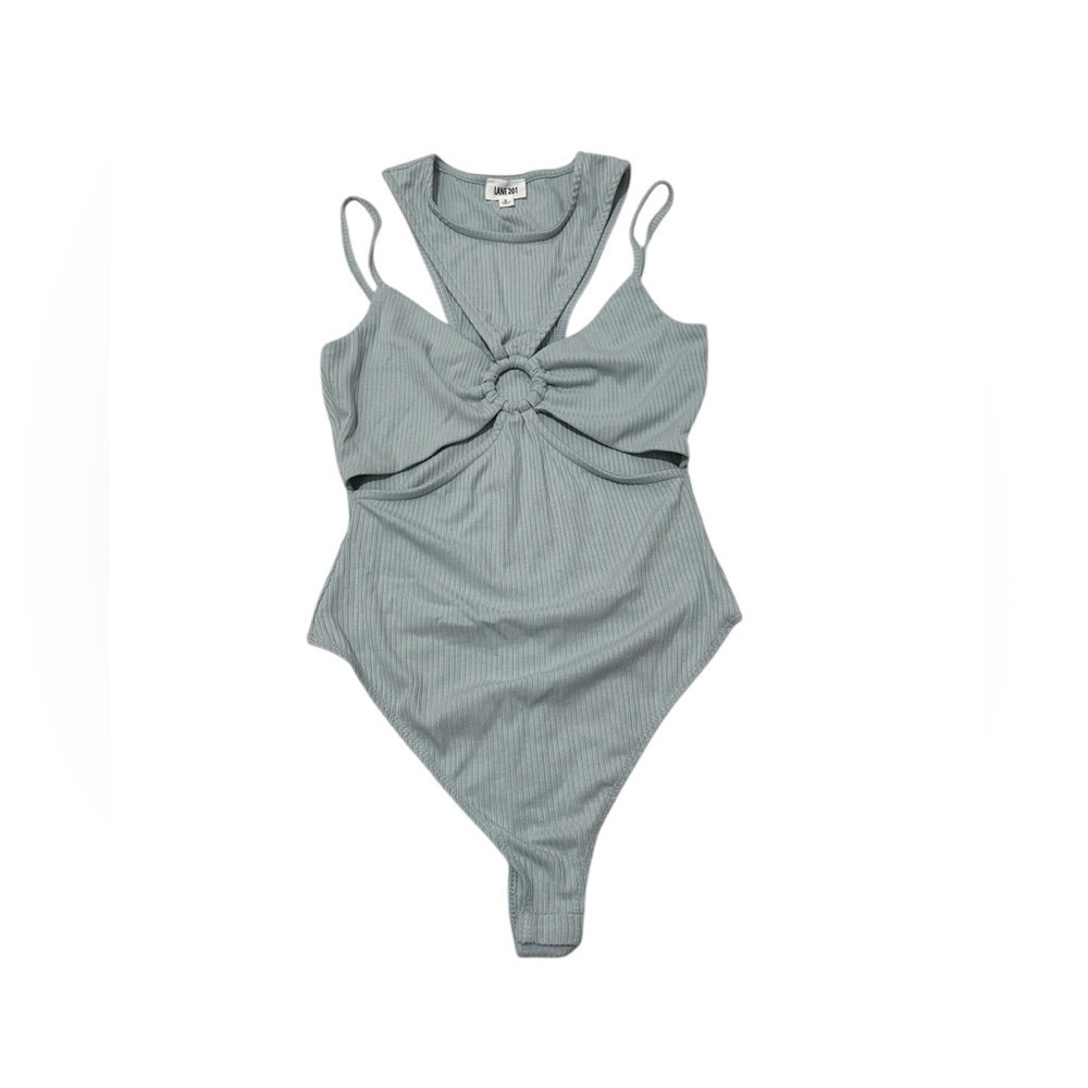 Lane 201 Cutout Bodysuit With Ring Gathering Ice Blue